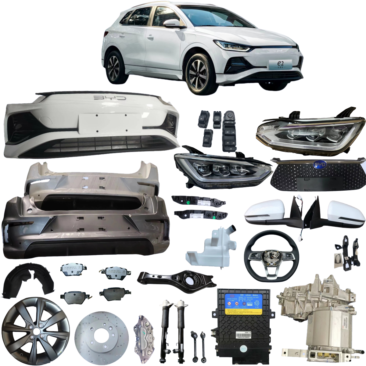 Byd E2 Original Auto Accessories Headlight Battery Body Kit Shock Absorber Front Bumper Cabin Filter Car Spare Parts